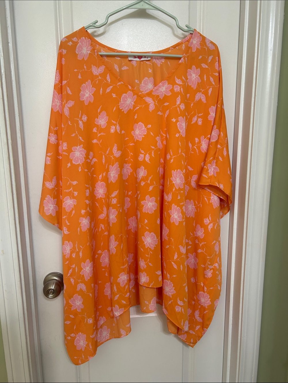 Buddy Love Orange Floral V-Neck Tunic with Pink Blooms